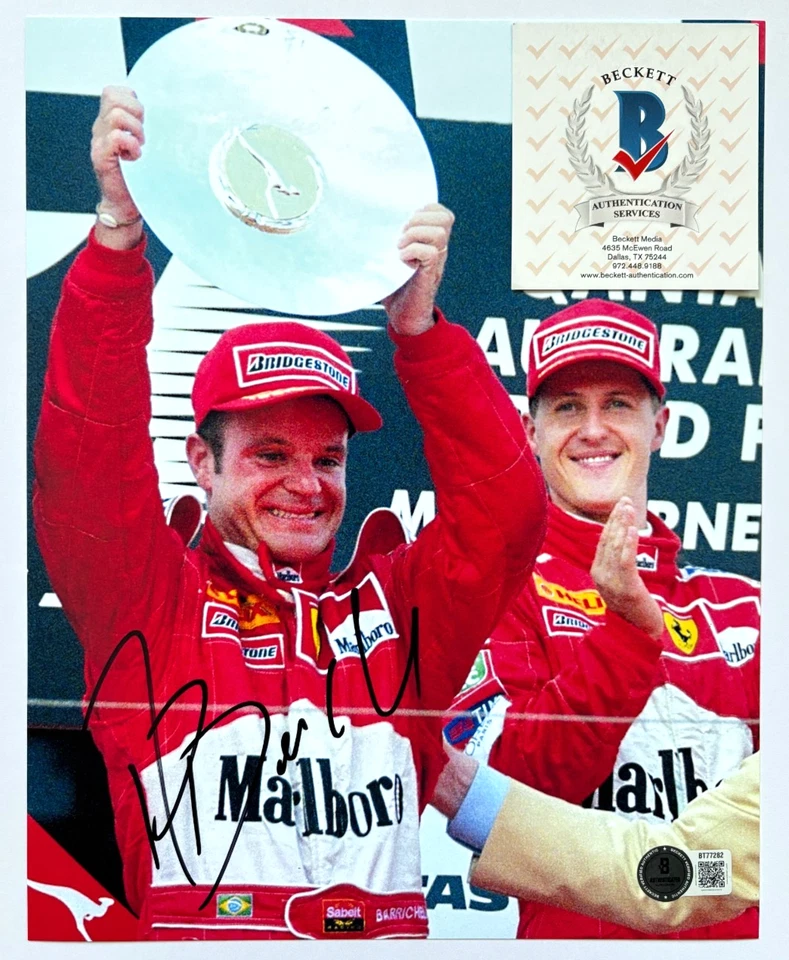 RUBENS BARRICHELLO SIGNED 8X10 PHOTO FORMULA ONE F1 RACING SCHUMACHER TEAM BAS - Image 1 of 2