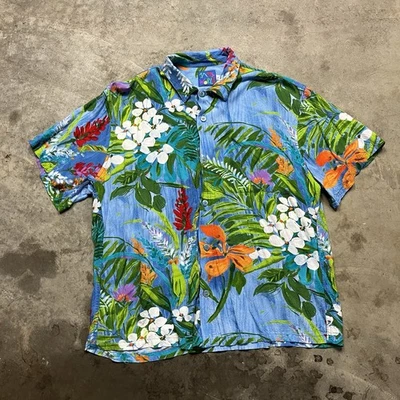 Camisa Aloha Hawaiana Jardín Tropic Vintage JAMS WORLD Para Hombres Grande Azul Floral EE. UU. Foto 1 de 4