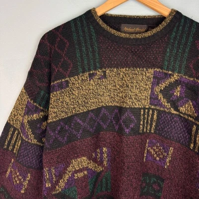 VTG Michael Gerald Mens Large Geometric Abstract Knit Pullover Sweater Jumper - Image 1 of 4