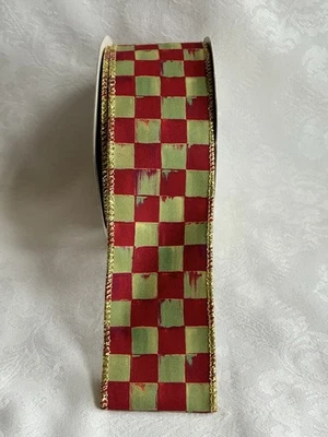 (1 Yard) Mackenzie Childs ORCHARD CHECK 2" Wired RIBBON m25-no - Image 1 of 3