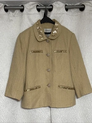 Chaqueta Blazer Vintage Bloomingdales Mujer Lentejuelas Doradas Elegante Botón-Talla 16W Foto 1 de 4