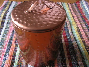 Vintage DIMPLED Copper Cookie Tin 10” x 7.5” Ginger Snaps Canister lightweight - Picture 1 of 7