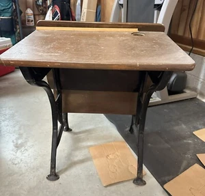Vintage Child's School Desk Wood & Seat Fold - Picture 1 of 3