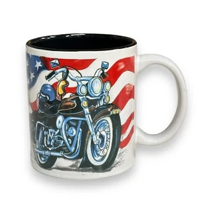 All American Motorcycle Ceramic Coffee Mug 12 oz Biker Chopper Harley USA Flag - Picture 1 of 7