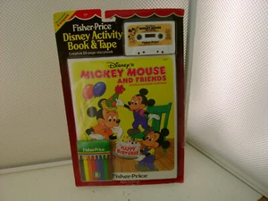 1985 FISHER-PRICE DISNEY ACTIVITY BOOK & TAPE CRAYONS 24 PAGE MICKEY & FRIENDS - Picture 1 of 5