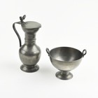 Zinn Schale & Kanne - Schälchen - Henkelkanne - Eicheln - Vintage Pewter