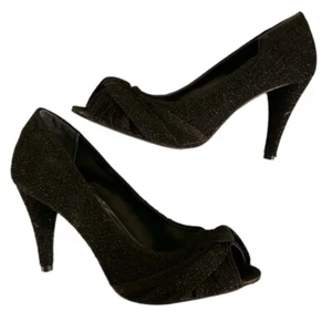 Style & Co Kathryn Glitter Pumps Leather Outsole Black Heels Peep Toe Sz 7.5 - Picture 1 of 9