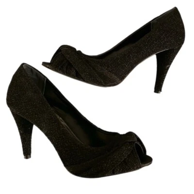 Zapatos de salón Style & Co Kathryn brillo suela de cuero tacones negros punta abierta talla 7,5 Foto 1 de 4