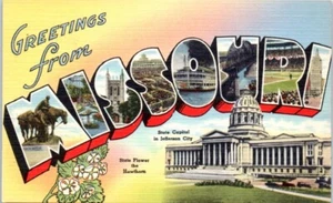 Greetings from MISSOURI MO large letter linen - Postcard - Picture 1 of 2