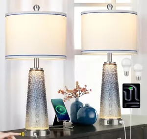 Glass Table Lamps for Living Room, 26" Coastal Table Lamps with USB A+C Ports & - Picture 1 of 5
