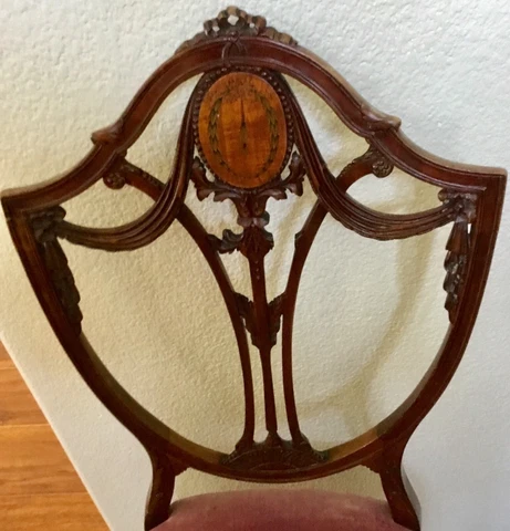 Antique mahogany Hepplewhite Prince of Wales side chair as is satin wood ornate Cover