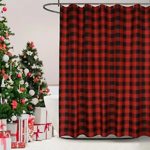 Rustic Red Black Buffalo Plaid Shower Curtains Retro Farmhouse Polyester Show... - Picture 1 of 7