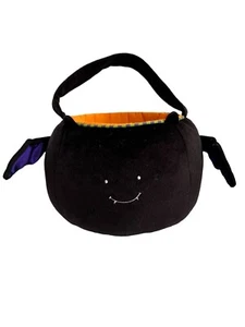 Plush Black Orange & Purple Bat Halloween Candy Trick or Treat Bag Bucket Basket - Picture 1 of 6