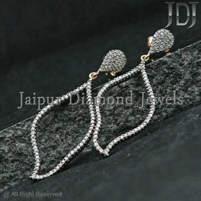 925 Silver Natural Pave Diamond 14K Gold Women Jewelry Drop/Dangle Gift Earring - Image 1 of 4