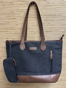 Borsa Fostak pelle tela laptop tote bag scuola ufficio grigio marrone chiusura zip - Foto 1 di 17