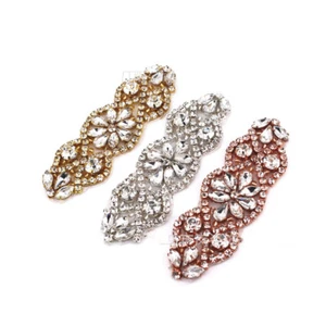 Crystal Rhinestone Beaded Applique Trim Sew Iron on Bridal Costume Crafts New - Picture 1 of 6