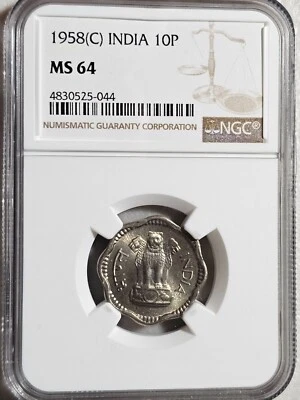 India 10 Paise 1958C NGC MS 64 - Image 1 of 2