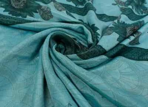 Tela artesanal de costura premium estampada en seda Aqua Sarees pura crepe 5 yardas - Imagen 1 de 4