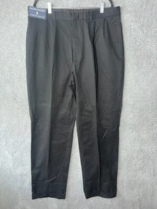 Polo Ralph Lauren Dress Pants Mens 38x34 Black Reverse Pleat Siena Cuffed Preppy - Picture 1 of 13