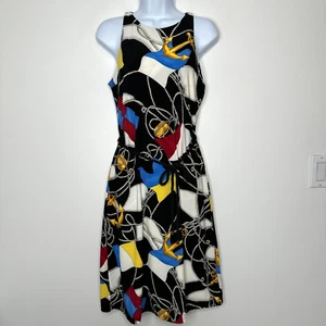 Ralph Lauren Vintage Dress Womens M Black Sleeveless Boat Nautical Chain Anchor - Picture 1 of 12