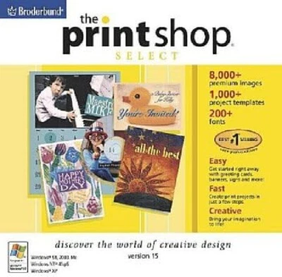 Print Shop Select 15 Pc Brand New Cd Rom Sealed In A Paper Sleeve XP - Image 1 of 3