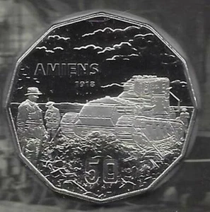 AUSTRALIA 2018 BATTLE OF AMIENS 1918 50c FIFTY CENTS UNC COIN CARDED - Picture 1 of 2