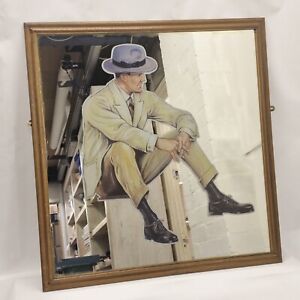 Mirror With Printed Character & Framed 1970's Vintage Humphrey Bogart ?? 