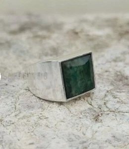 Green Emerald Men's Ring 925 Sterling Silver Band Handmade Gift Ring SP12 - Picture 1 of 6