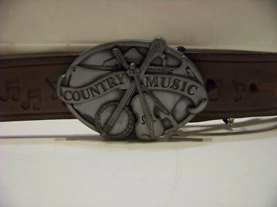 Cinturón de música country hebilla y cinturón de cuero guitarra banjo mandolina violín Foto 1 de 4
