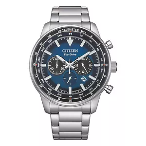 Orologio Citizen Eco Drive Crono Aviator Blu Acciaio Uomo Sportivo Impermeabile - Bild 1 von 4
