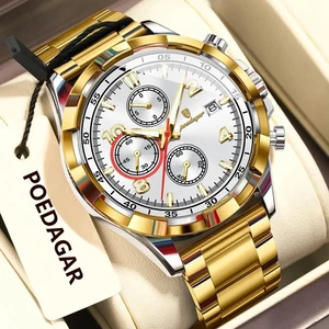 POEDAGAR Reloj Cronógrafo Hombre Impermeable Acero Inoxidable Cuarzo Fecha de Negocio - Imagen 1 de 15