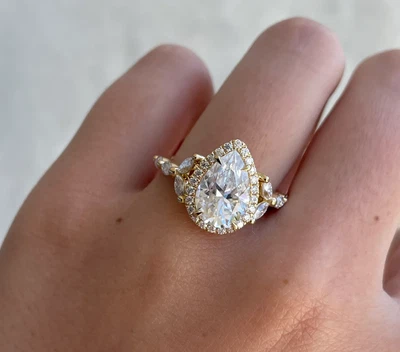 2.80 Carat Pear Cut Moissanite Engagement Ring, Bridal Jewelry In Solid Gold - Image 1 of 4