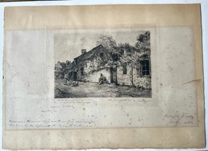 Antique Etching Signed F. Jacque Maison Millet & Penciled Poem In English - Picture 1 of 16