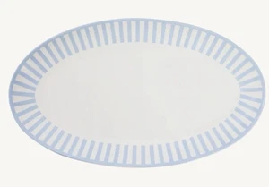 Round House 13” Sicily Stripe Serving Platter - Bone China, Blue Stripe On White - Picture 1 of 4