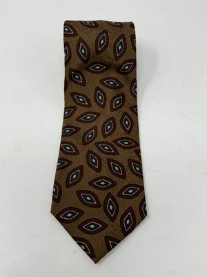 Gravata de seda marrom Mark Shale pintada à mão na Inglaterra vintage - Imagem 1 de 4