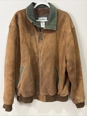 LL Bean Hombres XL Alta Cuero Bombardero Tareas Chaqueta Marrón Gamuza De Colección Vaquero Hipster Foto 1 de 4