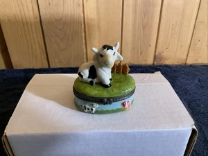 Vintage Kuh vor Zaun Porzellan aufklappbare Schmuckschatulle - Bild 1 von 8