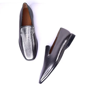 CLERGERIE Olympia Leather Smoking Loafers Pewter Metallic Flats Women's 39.5 - Picture 1 of 10