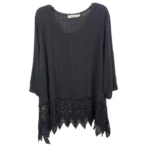 Solitaire Plus Size 2X Top Crochet Lace Trim Tunic Bohemian Flowy Blouse 1157 - Picture 1 of 11