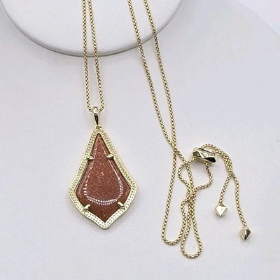Kendra Scott Alex Long Pendant Necklace Gold Tone Burnt Orange Gold  Fleck Stone - Image 1 of 4