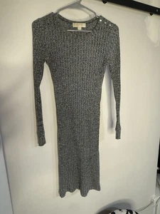 Vestido Suéter Michael Kors Para Mujer Tejido Acanalado XS Gris Manga Larga Midi Bodycon - Imagen 1 de 5
