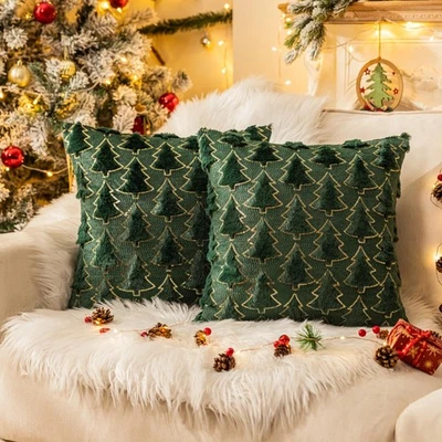 Christmas Tree Green Throw Pillow Covers 24x24, Soft Faux Fur Sequins Throw P... - Image 1 of 4