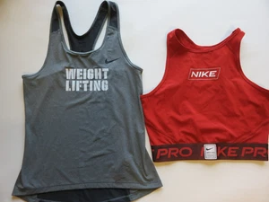 NWOT Lot of 2 Medium Set Tank Top Gray Women's Nike Pro Sports Bra Orange Gym - Picture 1 of 11