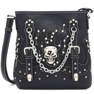 Punk Gothic Skull Concealed Carry Purse Women Shoulder Crossbody Handbags Black - Picture 1 of 4