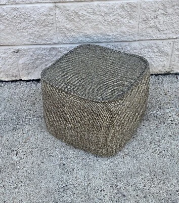 Vintage Retro MCM Mid Century Brown Tweed Wool Square Cube Stool - image 1 of 4