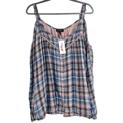  Top de Colección Jessica Simpson Mujer Hombro Frío Rosa a Cuadros Rosa India Talla 3X Nuevo con Etiquetas  Foto 1 de 4