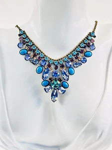 Sorrelli Statement Shades of Blue Crystal Rhinestone Turquoise Handmade Necklace - Picture 1 of 12