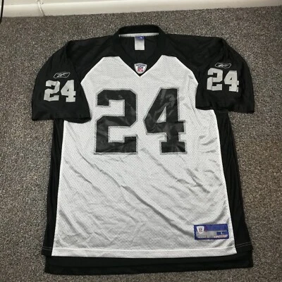 Camiseta deportiva vintage Charles Woodson Oakland Raiders Reebok negra blanca para hombre grande Foto 1 de 4