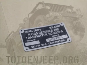 plate plaque radio us ww2 BC1000 A scr 300 jeep willys dodge gmc - Imagen 1 de 1