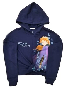 Frozen 2 Girls Anna Seek The Truth Navy Blue Sweatshirt w/ Hood Hoodie Large - Picture 1 of 1